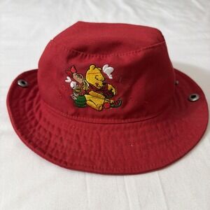 Disney Winnie-the-Pooh One-Size Embroidered Red Bucket Style Hat Vtg Rare Pooh